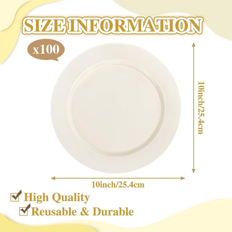 I00000 100 Pcs Ivory Plastic Plates,10inch Cream Dinner Plate, Elegant Disposable Plates Perfect for Birthday, Party,Wedding, Baby & Bridal Shower (100 Guests) - Image 3