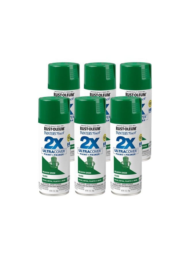 RUST-OLEUM 249100-6PK Painter's Touch 2X Ultra Cover Spray Paint, 12 oz, Gloss Meadow Green, 6 Pack  - Image 1
