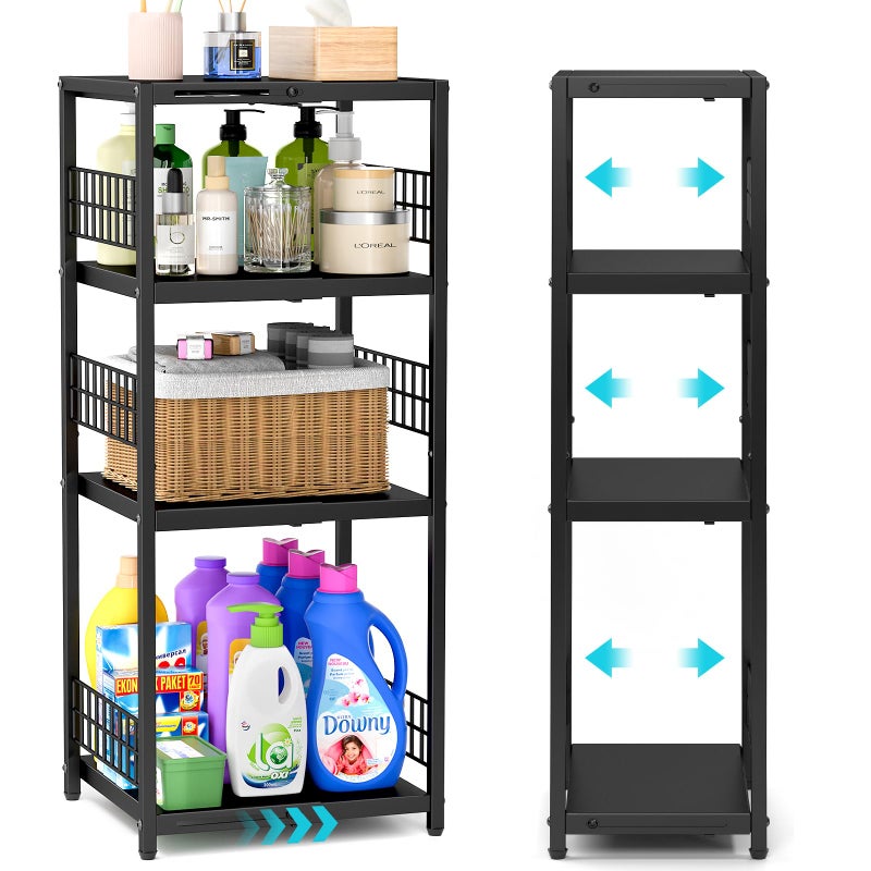 DAOUTIME Expandable Slim Storage Shelf, 4 Tier Metal Shelving Unit for Bathroom Storage Organizer, Freestanding Narrow Shelf for Small Spaces, Open Floor Shelves for Bathroom, Laundry Room, Kitchen - Image 1
