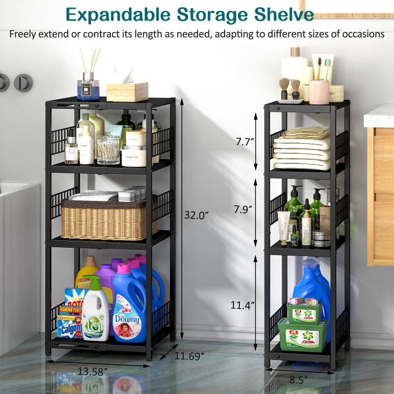DAOUTIME Expandable Slim Storage Shelf, 4 Tier Metal Shelving Unit for Bathroom Storage Organizer, Freestanding Narrow Shelf for Small Spaces, Open Floor Shelves for Bathroom, Laundry Room, Kitchen - Image 5