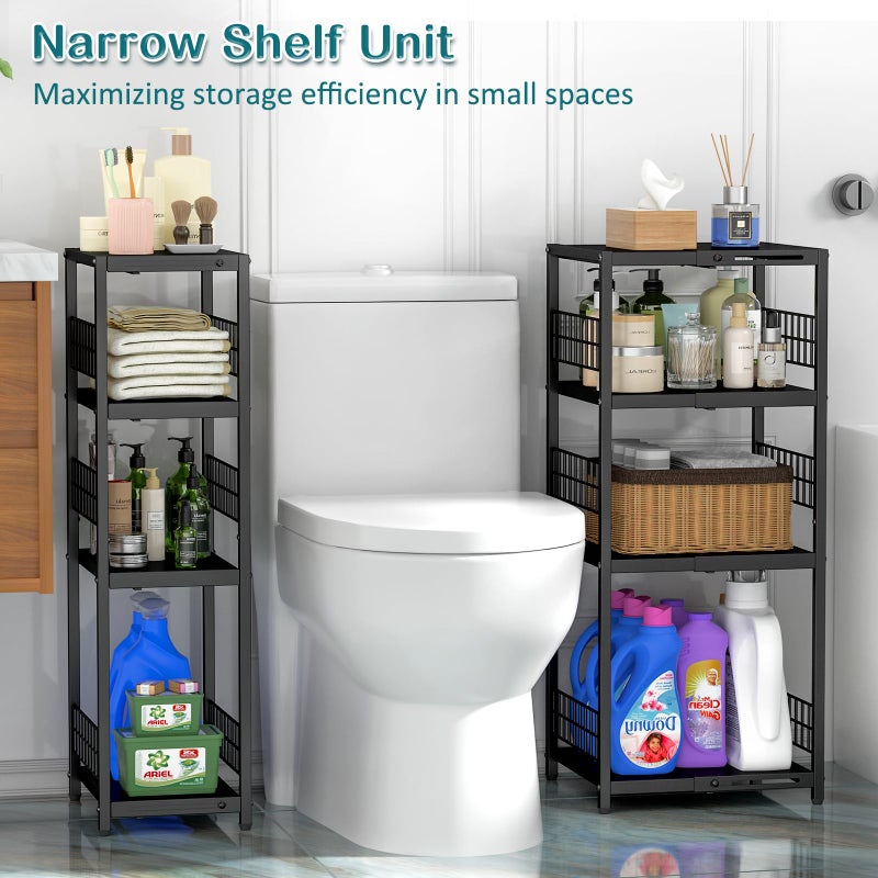 DAOUTIME Expandable Slim Storage Shelf, 4 Tier Metal Shelving Unit for Bathroom Storage Organizer, Freestanding Narrow Shelf for Small Spaces, Open Floor Shelves for Bathroom, Laundry Room, Kitchen - Image 2