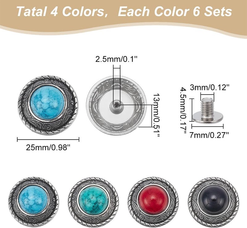 klarako 24 Sets Metal Eye Decorative Buckle, 4 Colors Round Conchos Unique Decorative Buckle - Image 2