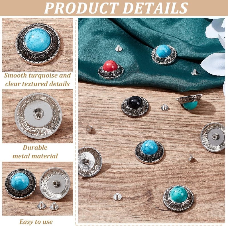 klarako 24 Sets Metal Eye Decorative Buckle, 4 Colors Round Conchos Unique Decorative Buckle - Image 3
