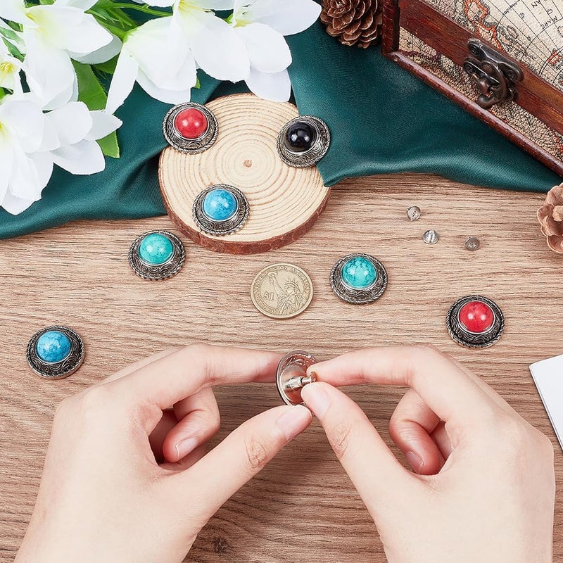 klarako 24 Sets Metal Eye Decorative Buckle, 4 Colors Round Conchos Unique Decorative Buckle - Image 4