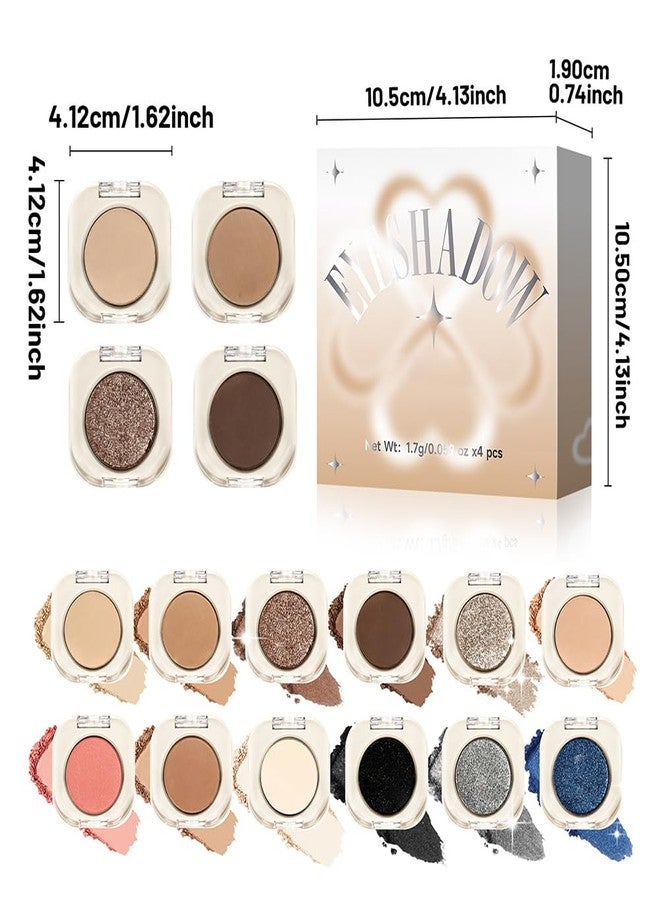 Houksouml 4-Pack Single Eyeshadow Set, 3 Matte & 1 Glitter Neutral Brown Nude Shades, Waterproof Long-Lasting Silky Smooth Highly Pigmented Blendable Eye Shadow Makeup for Daily Natural & Party Look-01 - Image 5