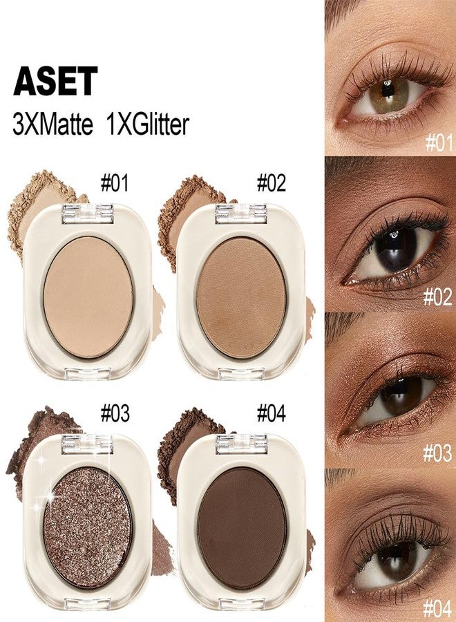 Houksouml 4-Pack Single Eyeshadow Set, 3 Matte & 1 Glitter Neutral Brown Nude Shades, Waterproof Long-Lasting Silky Smooth Highly Pigmented Blendable Eye Shadow Makeup for Daily Natural & Party Look-01 - Image 2