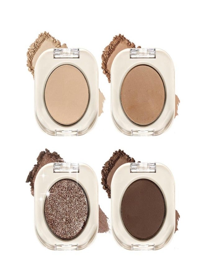 Houksouml 4-Pack Single Eyeshadow Set, 3 Matte & 1 Glitter Neutral Brown Nude Shades, Waterproof Long-Lasting Silky Smooth Highly Pigmented Blendable Eye Shadow Makeup for Daily Natural & Party Look-01 - Image 1