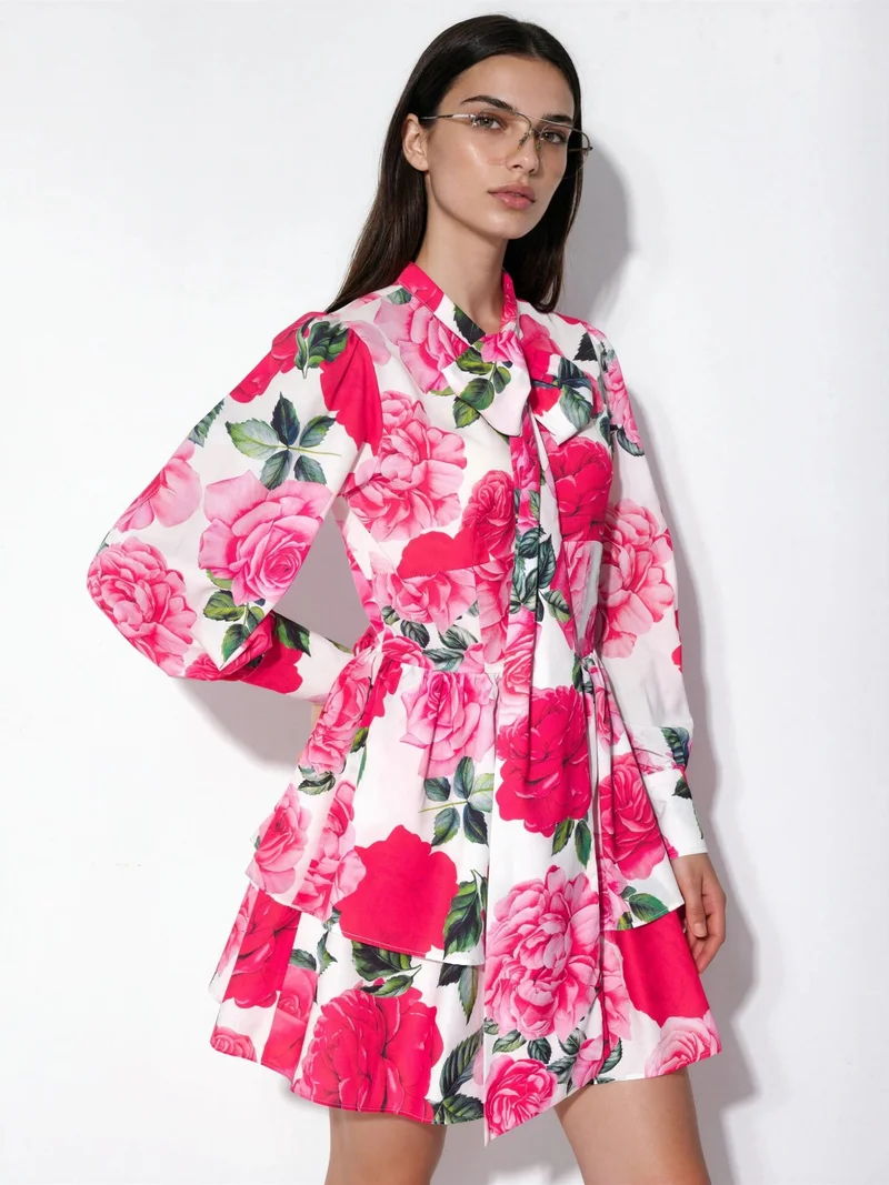 Jennyfer Floral mini shirt dress with bow detail