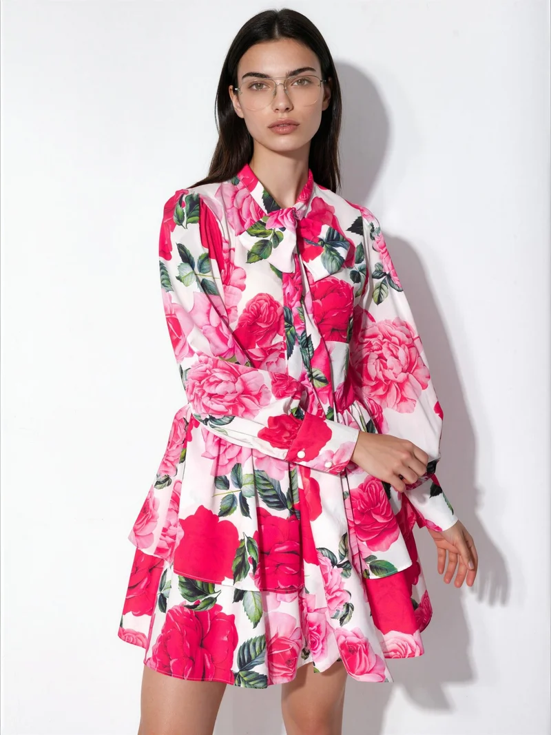 Jennyfer Floral mini shirt dress with bow detail