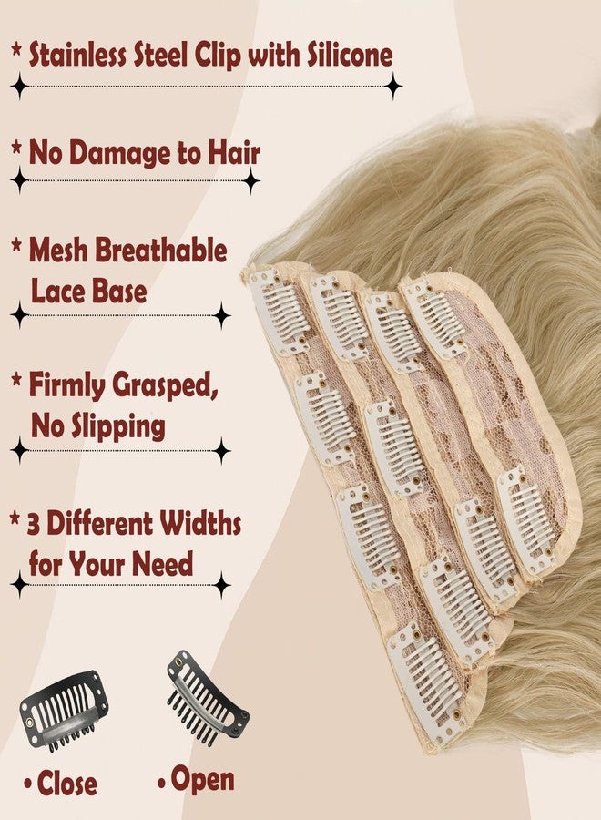 فيشبن وصلات شعر FESHFEN بمشابك للنساء - 4 قطع من الشعر الصناعي الناعم الطويل والمموج ذو النسيج المزدوج السميك مع مشبك، 50 سم، لون أشقر مختلط - Image 3