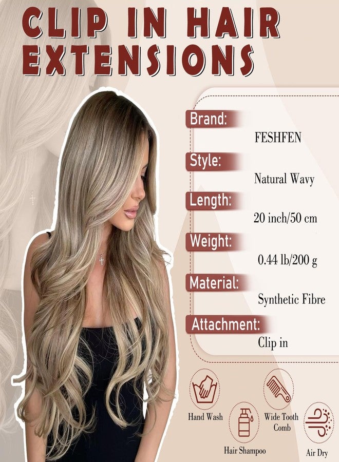 فيشبن وصلات شعر FESHFEN بمشابك للنساء - 4 قطع من الشعر الصناعي الناعم الطويل والمموج ذو النسيج المزدوج السميك مع مشبك، 50 سم، لون أشقر مختلط - Image 4