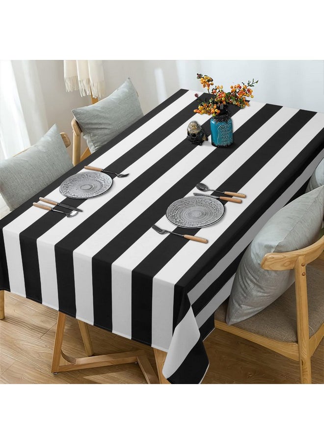 ASPMIZ Black and White Striped Tablecloth for Rectangle Tables, Geometric Stripe Waterproof Table Cloth for Kitchen Dining Room, Polyester Tablecloth Rectangle 60” x 120”