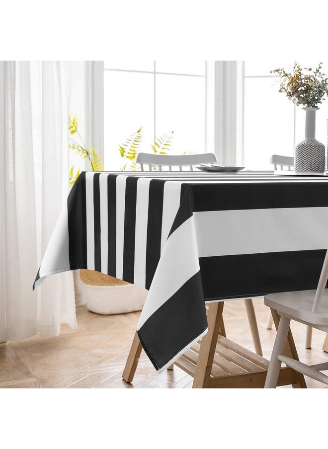 ASPMIZ Black and White Striped Tablecloth for Rectangle Tables, Geometric Stripe Waterproof Table Cloth for Kitchen Dining Room, Polyester Tablecloth Rectangle 60” x 120”