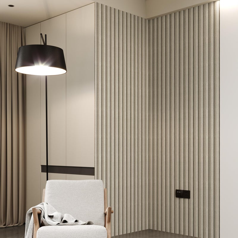 LVSHI Peel and Stick PVC Slat Wall Panels, Wood Grain Self-Adhesive Soundproof Moisture-Resistant Paneling, 3D Faux Wood Panels for Bedroom Bathroom Walls & Ceilings 118"x15.75"(Off-White,13Sq.ft) - Image 2