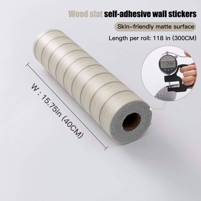 LVSHI Peel and Stick PVC Slat Wall Panels, Wood Grain Self-Adhesive Soundproof Moisture-Resistant Paneling, 3D Faux Wood Panels for Bedroom Bathroom Walls & Ceilings 118"x15.75"(Off-White,13Sq.ft) - Image 4