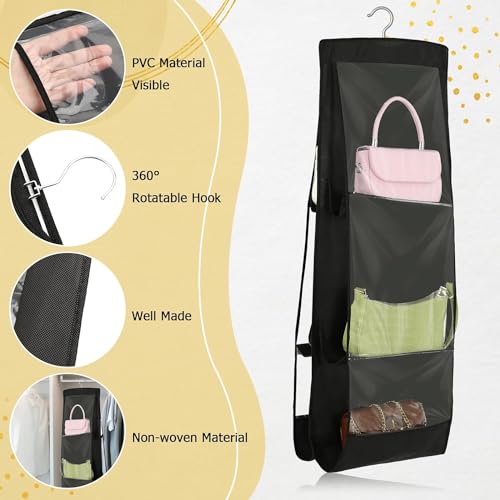 FAB ELLITE Handbag Hanging Organizer | Pack of 2 Foldable Purse Storage Bags with 6 Large Clear Vinyl Pockets | Space-Saving Closet Organizer for Ladies’ Handbags | Dustproof Wardrobe Storage Solution - Image 5