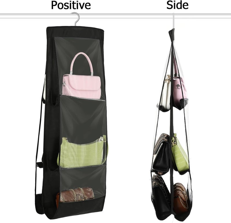 FAB ELLITE Handbag Hanging Organizer | Pack of 2 Foldable Purse Storage Bags with 6 Large Clear Vinyl Pockets | Space-Saving Closet Organizer for Ladies’ Handbags | Dustproof Wardrobe Storage Solution - Image 3