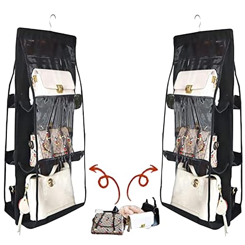 FAB ELLITE Handbag Hanging Organizer | Pack of 2 Foldable Purse Storage Bags with 6 Large Clear Vinyl Pockets | Space-Saving Closet Organizer for Ladies’ Handbags | Dustproof Wardrobe Storage Solution - Image 1