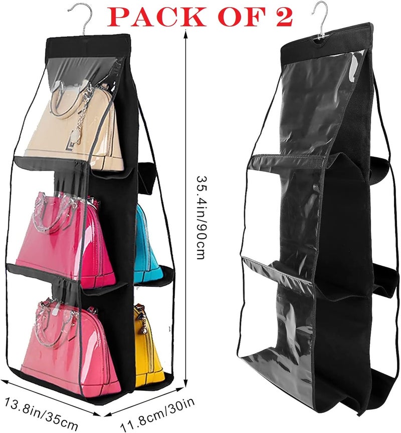 FAB ELLITE Handbag Hanging Organizer | Pack of 2 Foldable Purse Storage Bags with 6 Large Clear Vinyl Pockets | Space-Saving Closet Organizer for Ladies’ Handbags | Dustproof Wardrobe Storage Solution - Image 2