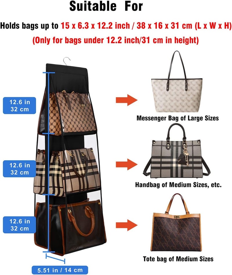 FAB ELLITE Handbag Hanging Organizer | Pack of 2 Foldable Purse Storage Bags with 6 Large Clear Vinyl Pockets | Space-Saving Closet Organizer for Ladies’ Handbags | Dustproof Wardrobe Storage Solution - Image 4