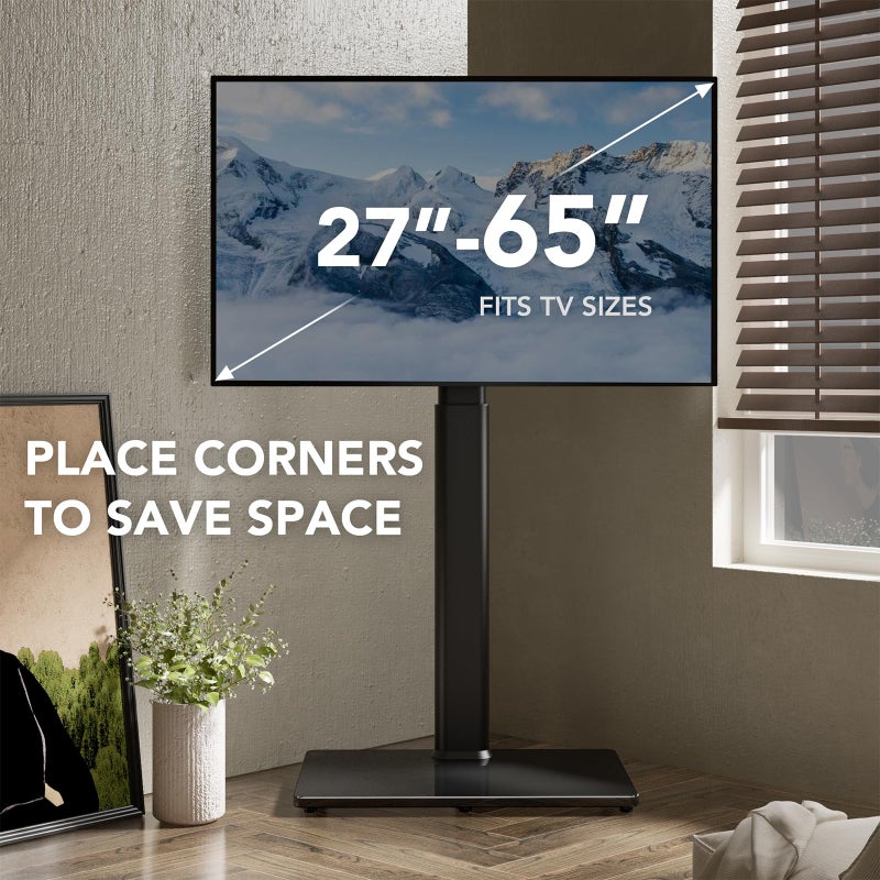 AX WABER Universal TV Floor Stand with Mount for 27 to 65 inch TVs,Swivel Standing TV Stand with 9 Level Height Adjustable,Space Saving Design Tall TV Stand for Living Room/Bedroom/Dorm/Corner Black - Image 5