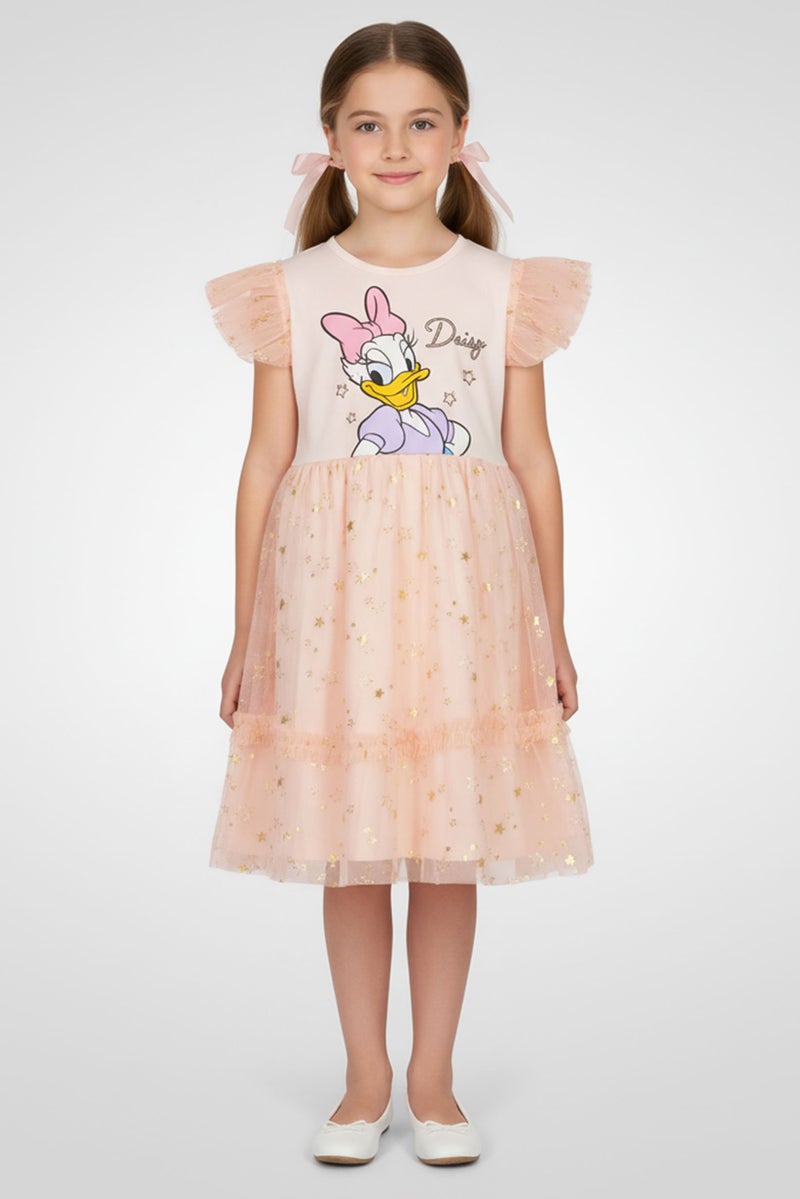 Disney Kids Girl Mickey And Friends Tutu Dress, Peach - Image 1