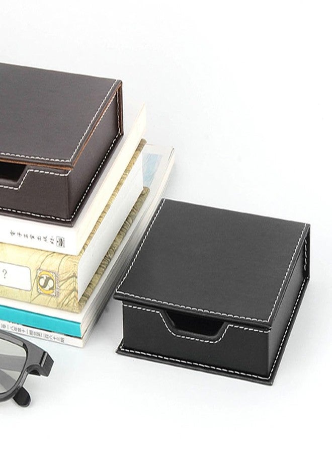 Luzen 1PC Square PU Leather Self-Stick Note Pad Holder Dispenser Desktop Sticky Notes Box Memo Paper Notepad Holder Business Card Desk Organizer for Home Office School Supplies, Black - Image 3