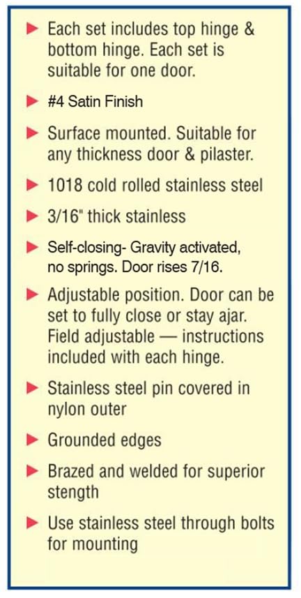 Harris Hardware TP8411B Stainless Steel Surface Mounted Gravity Activated Self Closing Hinge for Toilet Partion Door 4 Satin Finish 1 Pair Right in Left Out - Image 3