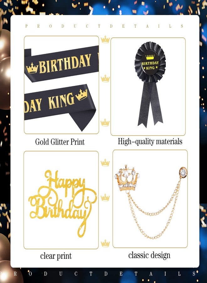 Junkin 5 Pieces Birthday Accessories Include Man Birthday Crown Birthday King Sash Tinplate Badge Pin Men Crown Brooch Hanging Chain Men Birthday Crown for Man Birthday Party - Image 4