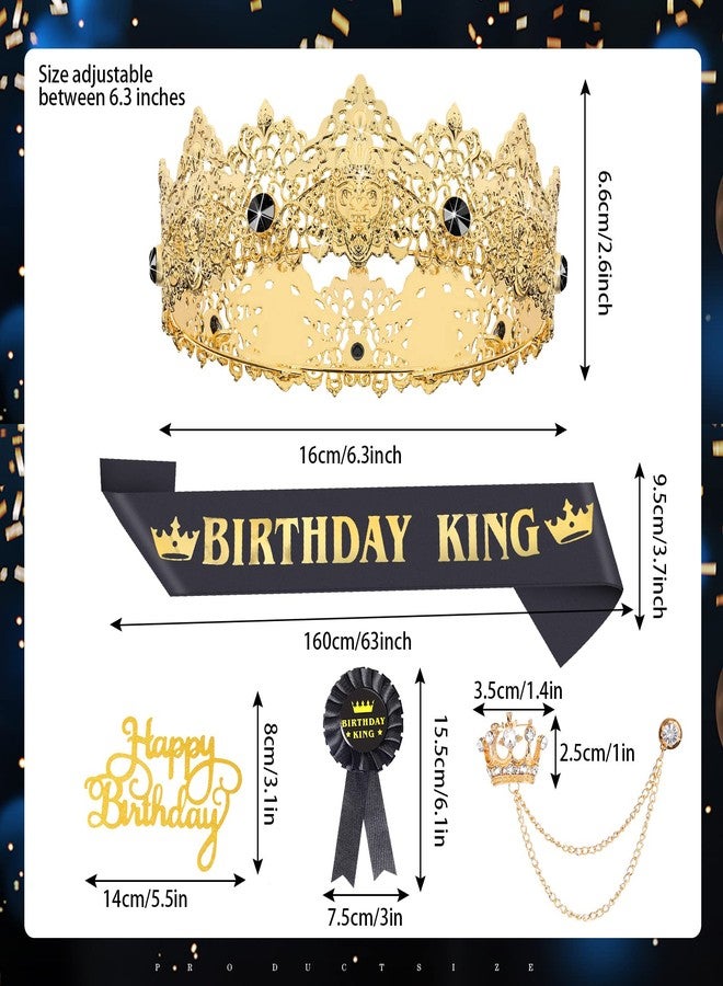 Junkin 5 Pieces Birthday Accessories Include Man Birthday Crown Birthday King Sash Tinplate Badge Pin Men Crown Brooch Hanging Chain Men Birthday Crown for Man Birthday Party - Image 2
