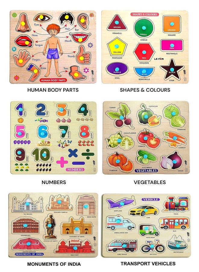APPSTER 10pcs Wooden Jigsaw Puzzle Set for Kids | Animal, Fruit, Vegetable, Bird, Vehicle, Shape & Colour, Number, Monument of India, Body Part & Sea Animals | Educational Learning Toys for Toddlers - Image 3