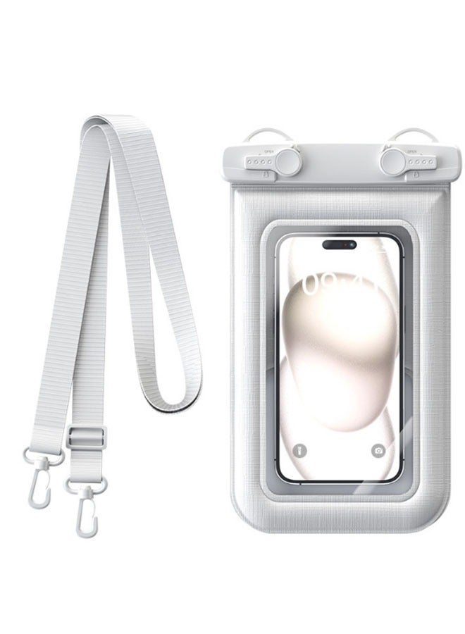 Floating IPX8 Waterproof Phone case Touch Screen 2 Pack,Adjustable Lanyard Phone Pouch,Cellphone Dry Bags Pvc Universal Diving Phone Bag For Outdoor Travel(D012-3 white)