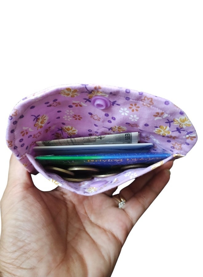 Floral Print Card Holder Wallet, Purple with Yellow Flowers, Button Closure, Compact Size, Coin Purse - Image 3