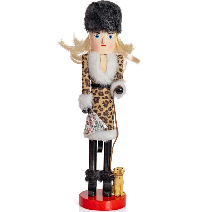 SHOPPING LADY CHRISTMAS NUTCRACKER WOODEN GLITTER SHOPPER WITH DOG MOM THEMED HOLIDAY NUT CRACKER DOLL FIGURE DECORATIONS 15