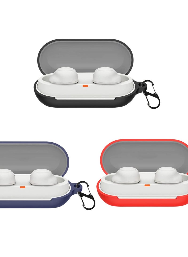 Excefore 3 Pcs Silicone Case Cover For Sony WF-C700N Wireless Earbuds, Shockproof, Waterproof, Protective Cover With Keychain, Black Blue Red - Image 1