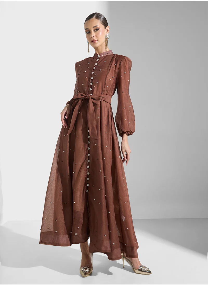 Khizana Sheer Dress With Embellished Studs