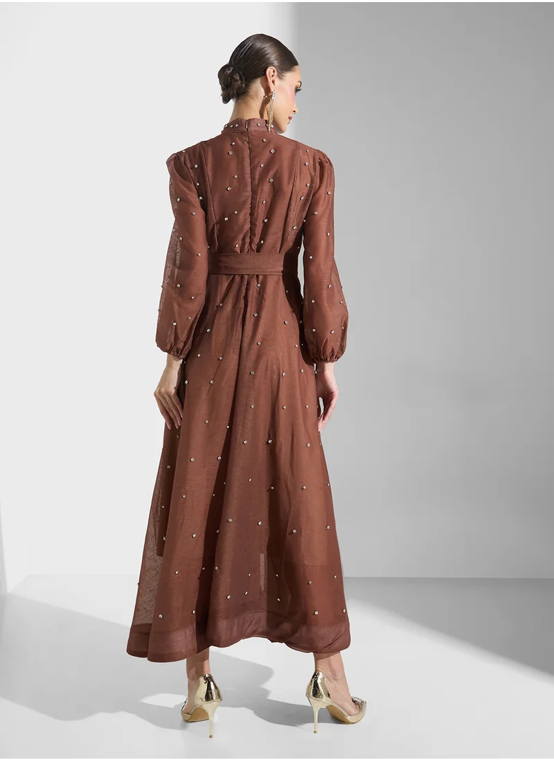 Khizana Sheer Dress With Embellished Studs