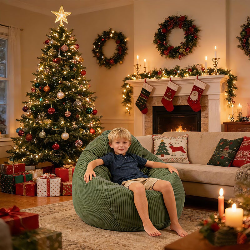 LPMOERA Bean Bag Chairs for Kids/Teen with Memory Foam Filling Bean Bag Sofa with Soft Corduroy Fabric BeanBag Chair for Living Room Bedroom College Dorm Reading Chair Green - Image 4