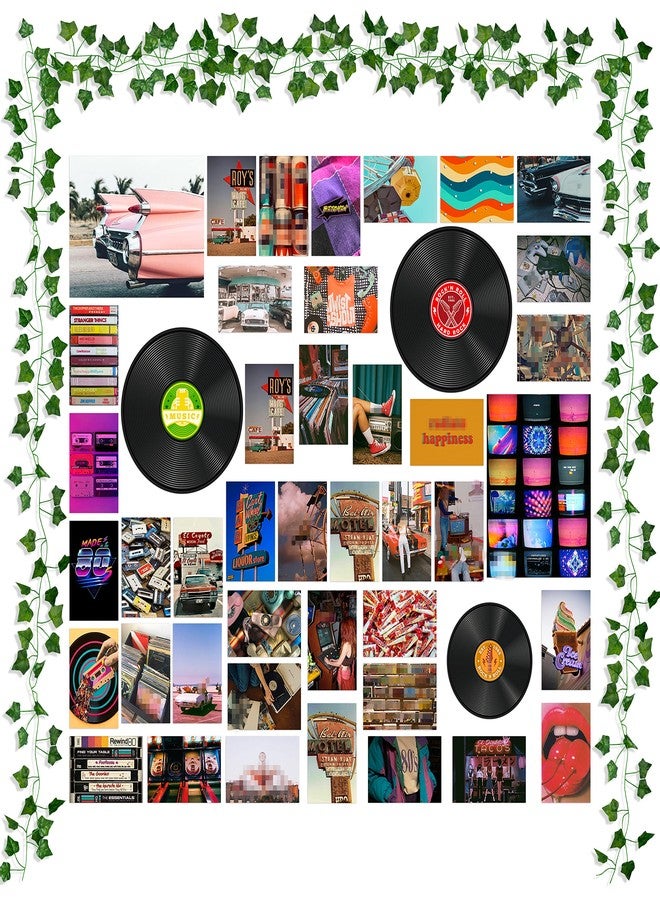 K1tpde 48PCS Wall Art Collage Prints Picture Aesthetic with Fake Vines, Retro Records Picture, Room Decor for Girls, Bedroom, Teens, Colorful Collage Kit - Image 1