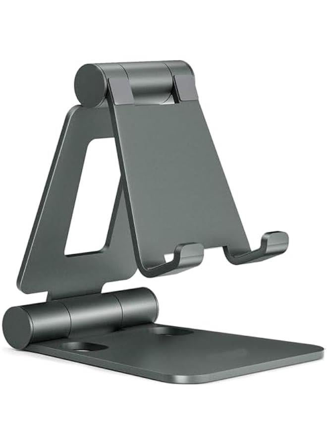 HOOKOR Dual Folding Cell Phone Stand, Fully Adjustable Foldable Desktop Phone Holder Cradle Dock Compatible with Phone 15 14 13 12 11 Pro, Nintendo Switch, All Phones (Grey) - Image 1