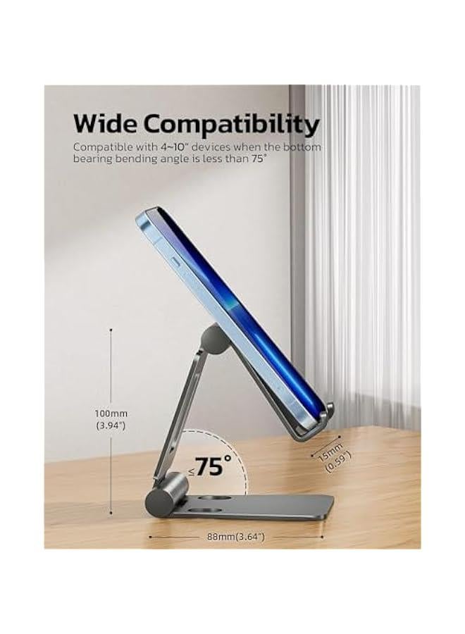 HOOKOR Dual Folding Cell Phone Stand, Fully Adjustable Foldable Desktop Phone Holder Cradle Dock Compatible with Phone 15 14 13 12 11 Pro, Nintendo Switch, All Phones (Grey) - Image 2