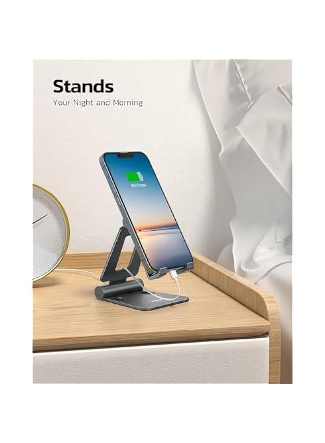 HOOKOR Dual Folding Cell Phone Stand, Fully Adjustable Foldable Desktop Phone Holder Cradle Dock Compatible with Phone 15 14 13 12 11 Pro, Nintendo Switch, All Phones (Grey) - Image 3