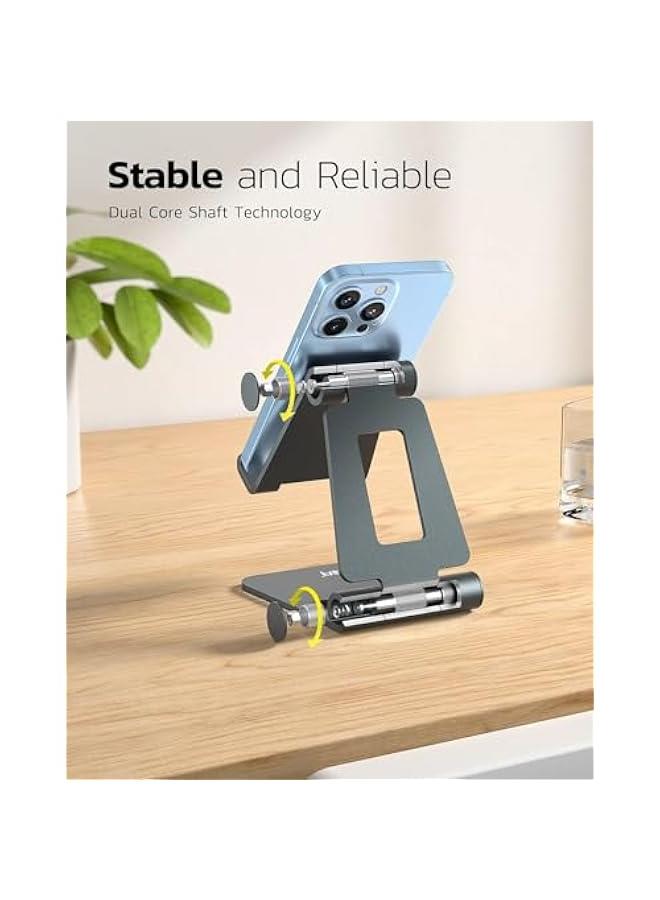 HOOKOR Dual Folding Cell Phone Stand, Fully Adjustable Foldable Desktop Phone Holder Cradle Dock Compatible with Phone 15 14 13 12 11 Pro, Nintendo Switch, All Phones (Grey) - Image 4