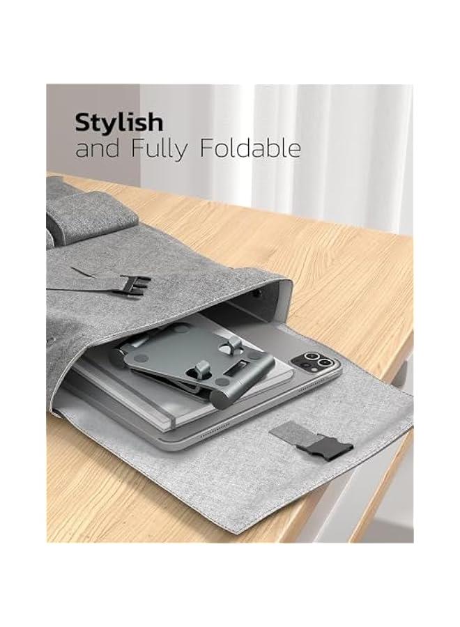 HOOKOR Dual Folding Cell Phone Stand, Fully Adjustable Foldable Desktop Phone Holder Cradle Dock Compatible with Phone 15 14 13 12 11 Pro, Nintendo Switch, All Phones (Grey) - Image 5