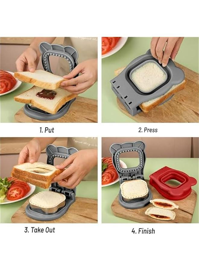 Sandwich Cutter and Sealer, Easy School Lunchbox Maker for Kids, Uncrustable Sandwich Tool for Bento Box - Grey - Image 3