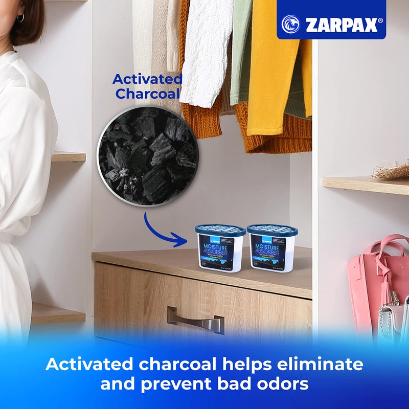 ZARPAX Moisture Absorber Activated Charcoal 10.5 oz/300g | Removes Moisture, Damp, Humidity & Odors | Odor Absorber | Moisture Trap for Bathroom, Closet, Kitchen & Small Spaces | Set of 4 - Image 5