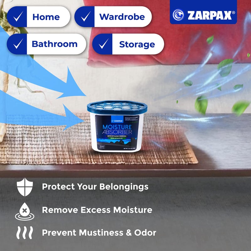 ZARPAX Moisture Absorber Activated Charcoal 10.5 oz/300g | Removes Moisture, Damp, Humidity & Odors | Odor Absorber | Moisture Trap for Bathroom, Closet, Kitchen & Small Spaces | Set of 4 - Image 3
