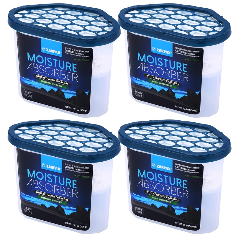 ZARPAX Moisture Absorber Activated Charcoal 10.5 oz/300g | Removes Moisture, Damp, Humidity & Odors | Odor Absorber | Moisture Trap for Bathroom, Closet, Kitchen & Small Spaces | Set of 4 - Image 1