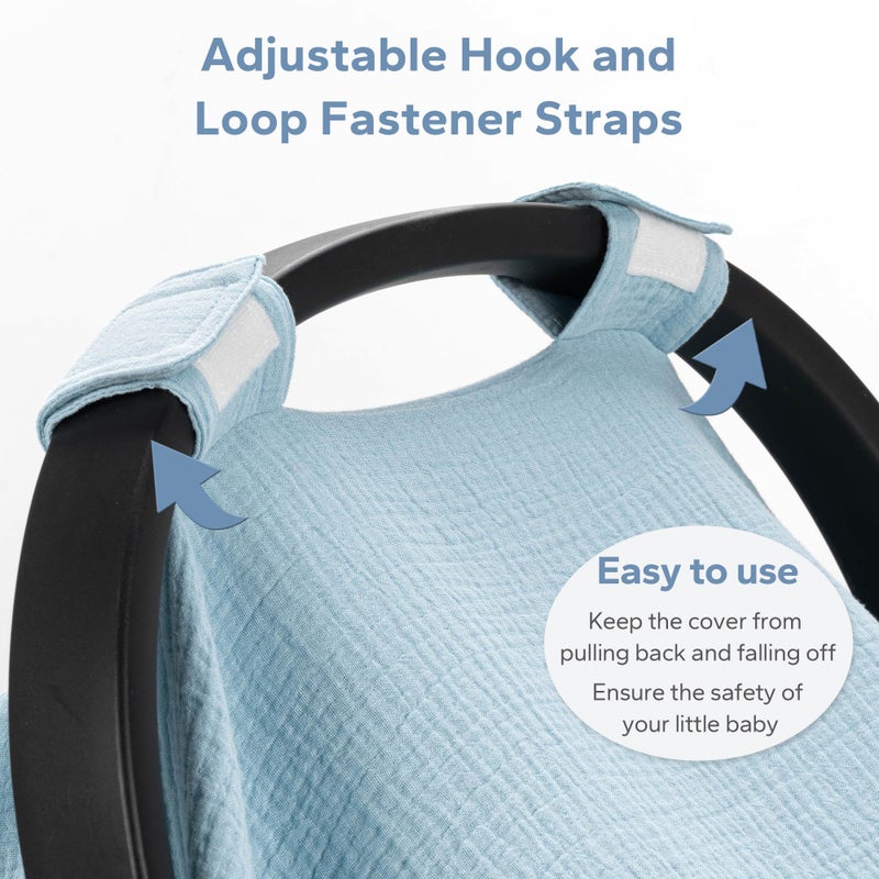 SERAPHY 100% Muslin Cotton Car Seat Cover Baby, Universal Carseat Covers, Breathable Baby Car Seat Canopy for Boys Girls, Soft Infant Car Seat Cover for Summer â€”Blue - Image 5