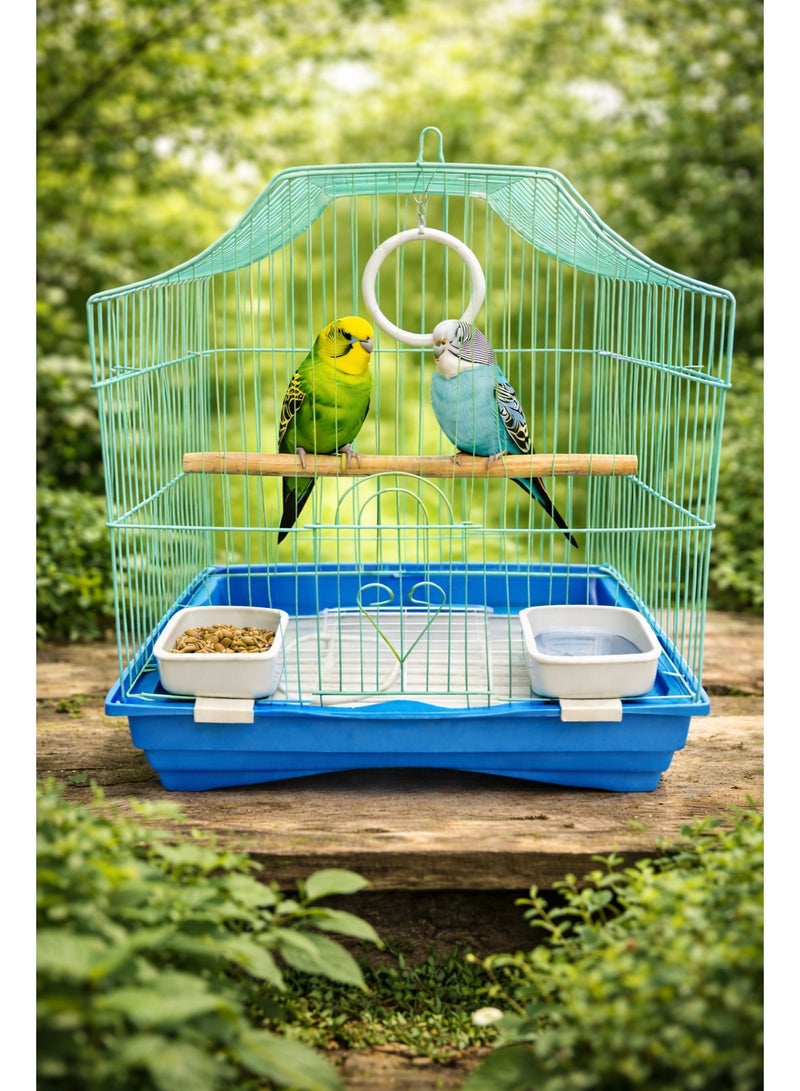 Petto Metal Bird Cage for Small Birds with Perch & Feeding Cups – Hanging Design (30 × 23 × 39 cm) - Image 3